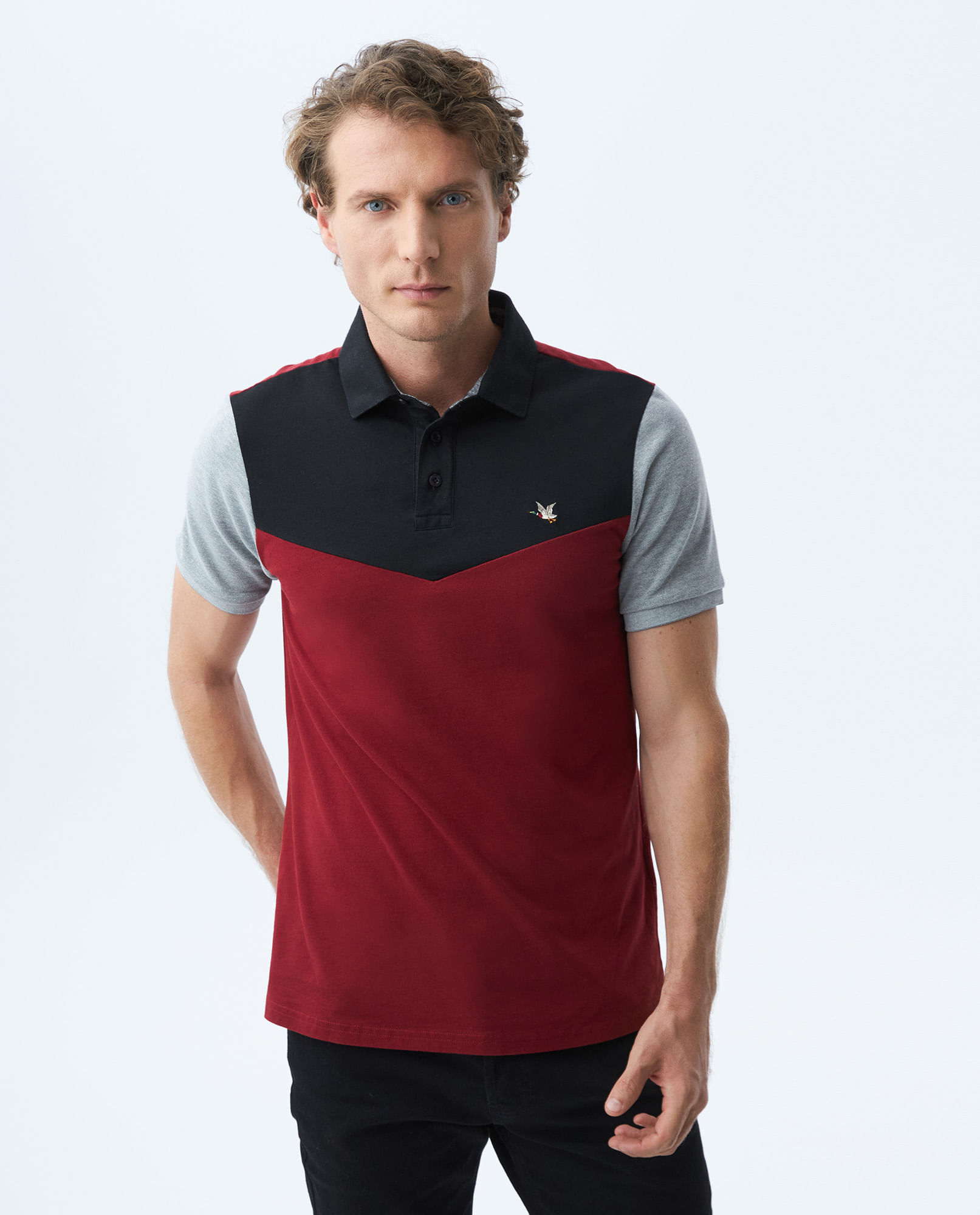 Camiseta de Hombre Tipo Polo, Slim Fit Manga Corta - Bloques de Color Contraste