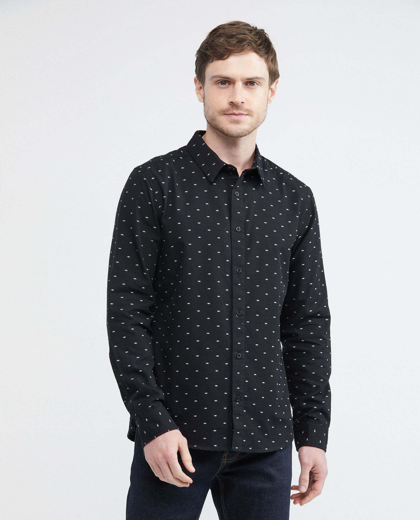 Camisa de Hombre, Slim Fit Manga Larga - Mini Print
