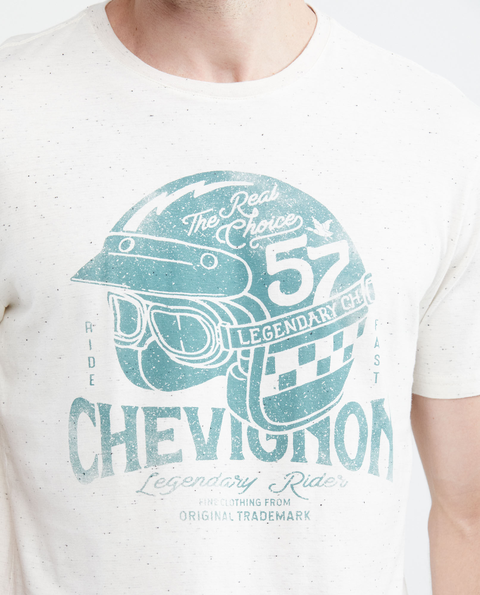 Camiseta Gráfica de Hombre, Slim Fit Cuello Redondo - Efecto Neps + Estampación Textil