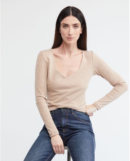 Camiseta Básica de Mujer, Manga Larga Escote en V - Tipo Crop