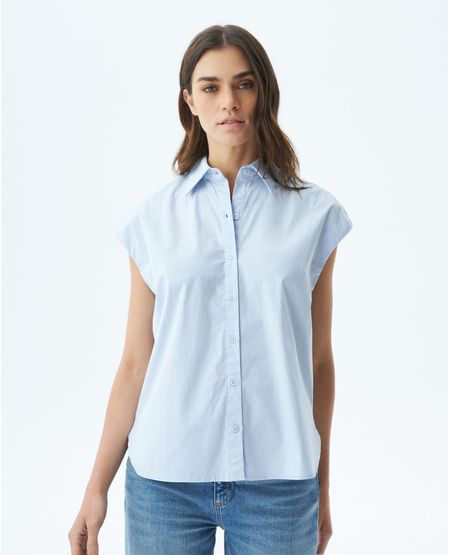 Camisa de Mujer, Silueta Recta Manga Sisa Cuello Camisero - Popelina Premium