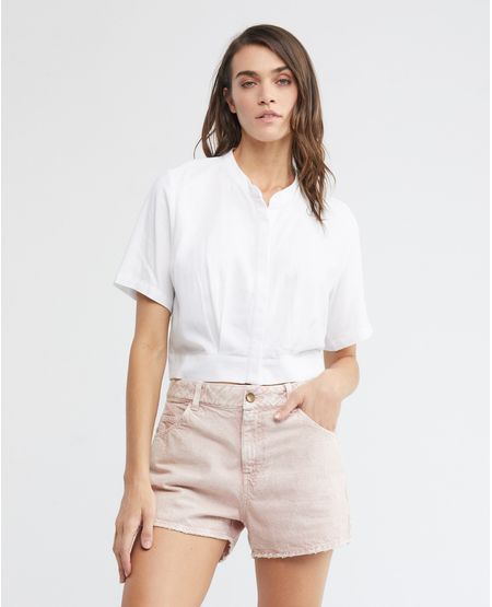 Camisa de Mujer, Silueta Ajustada Manga Corta Cuello Nerú - Tipo Crop