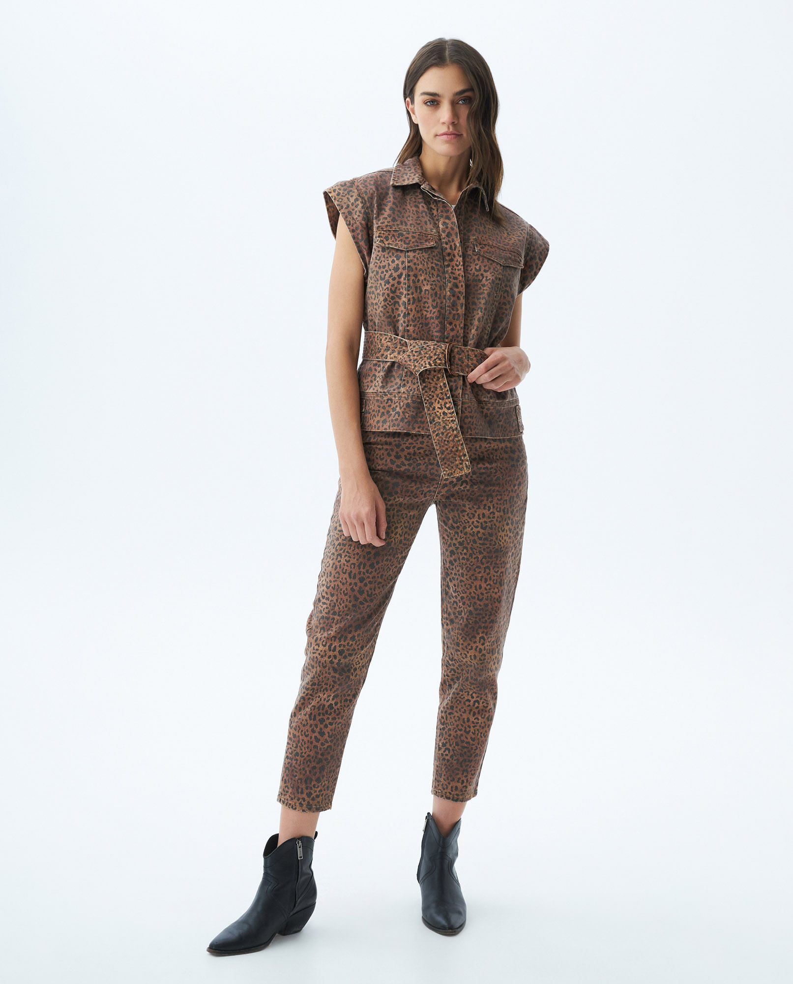 Pantalón de Mujer, Regular Fit Tiro Alto Bota Recta - 5 Bolsillos Animal Print