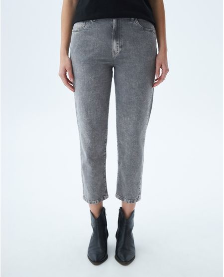 Pantalón de Mujer, Mom Fit Tiro Alto Bota Recta - 5 Bolsillos Frosted Gris