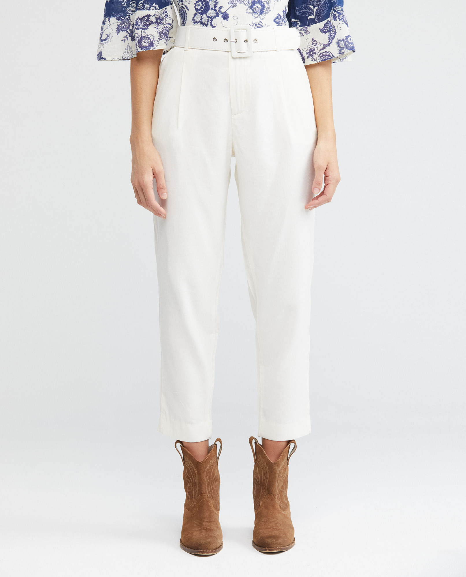 Pantalón de Mujer, Regular Fit Tiro Alto Bota Recta - Correa en Tela