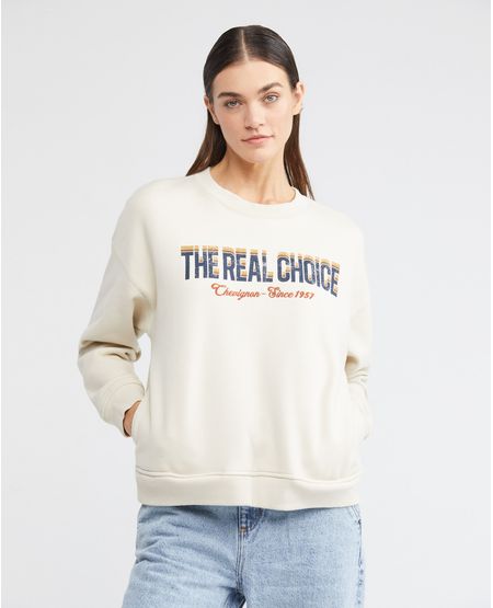 Buzo de Mujer, Cerrado Cuello Redondo - Gráfico Frontal Bordado y Estampado