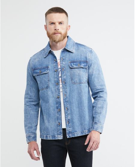 Camisa de Hombre en Denim, Tipo Shaket - Azul Medio