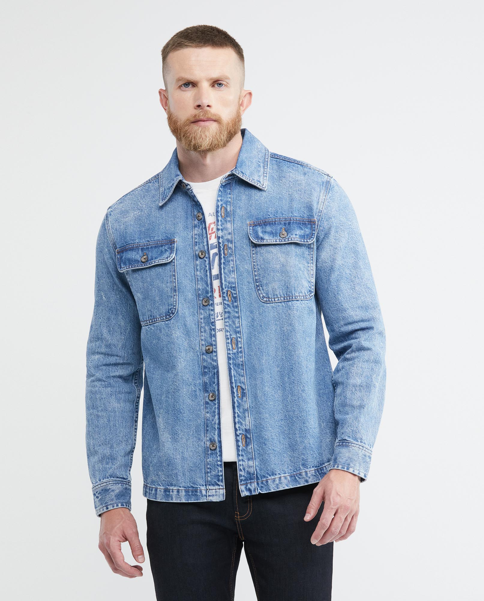Camisa de Hombre en Denim, Tipo Shaket - Azul Medio