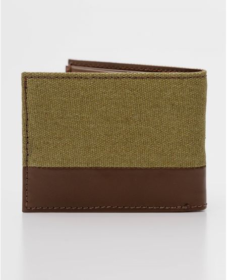 Billetera de Hombre en Cuero Pigmentado con Acabado Hidrolaca y Lona de Algodón , Formato Horizontal Tres Alas