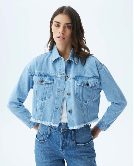 Chaqueta de Mujer en Denim, Tipo Trucker Slim Fit - Azul Claro
