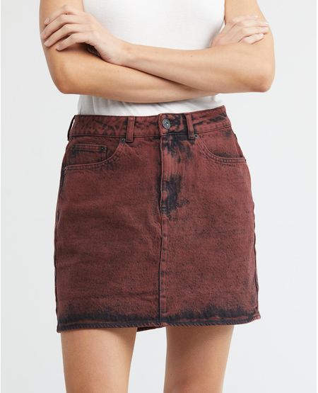 Falda Corta en Denim, High Rise - Rojo