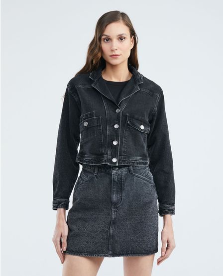 Chaqueta de Mujer en Denim, Tipo Trucker Straight Fit - Gris Oscuro