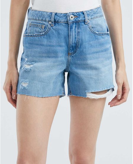 Short de Mujer en Denim, High Rise - Azul Medio + Rotos
