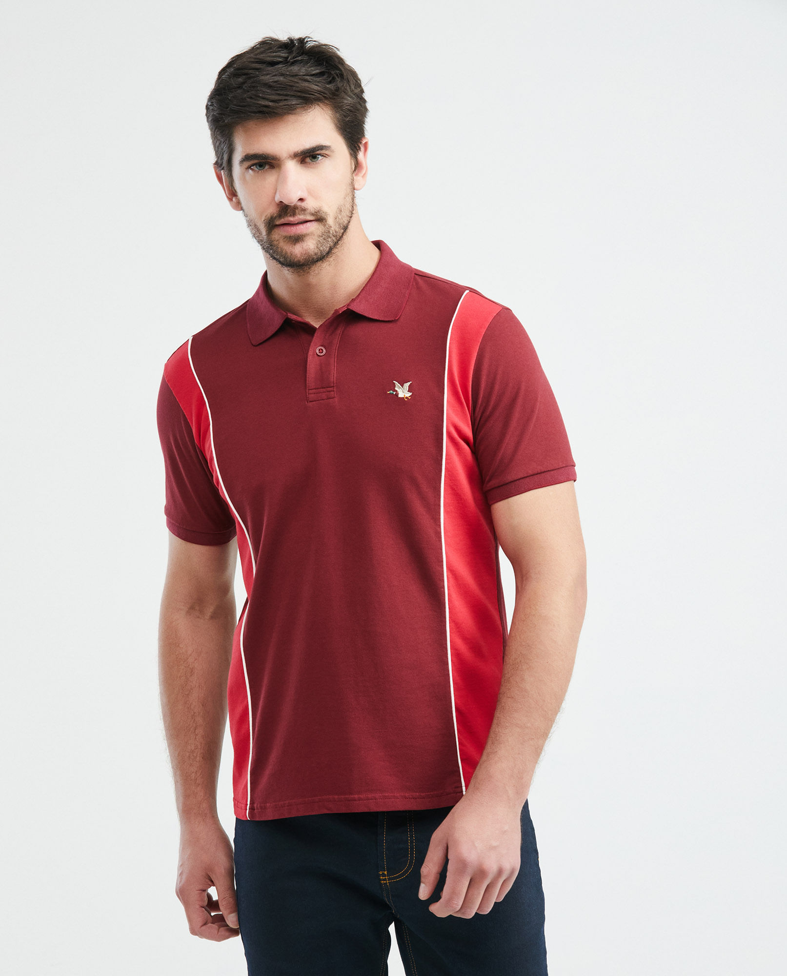 Camiseta de Hombre Tipo Polo, Slim Fit Manga Corta - Bloques de Color Laterales