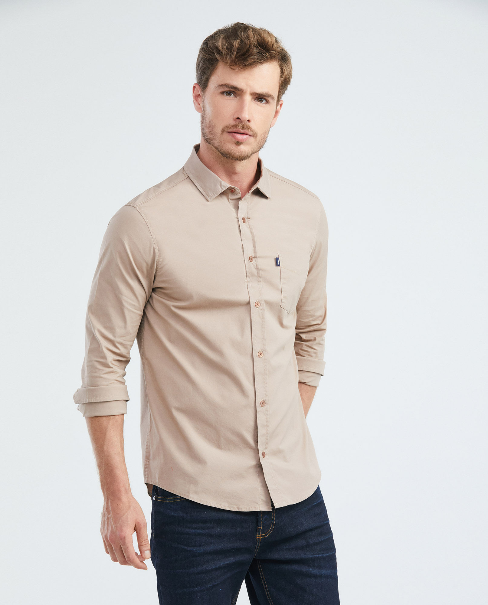 Camisa de Hombre, Slim Fit Manga Larga - Bolsillo de Espada