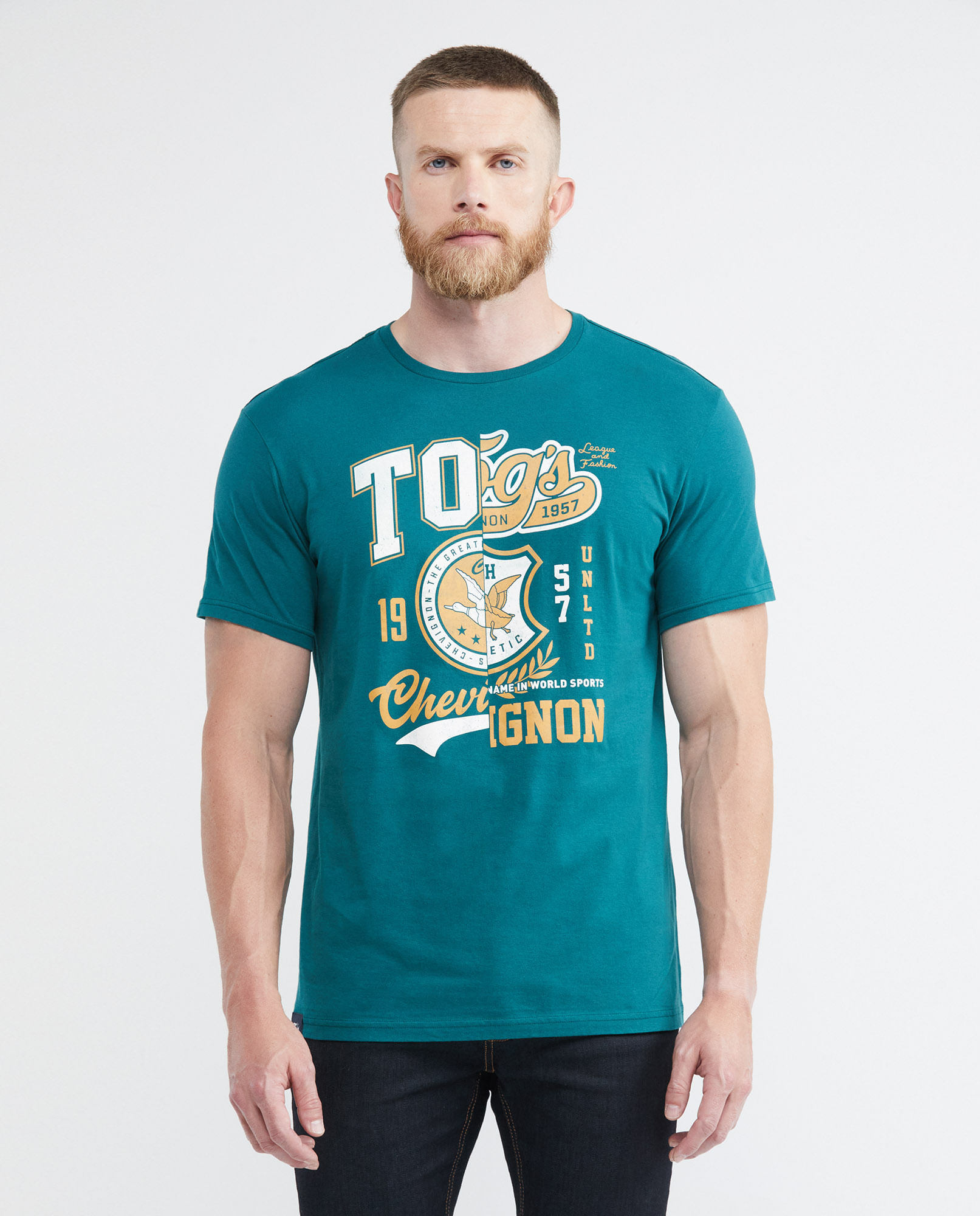 Camiseta Gráfica de Hombre, Classic Fit Cuello Redondo - TOGS Gráfico Frontal