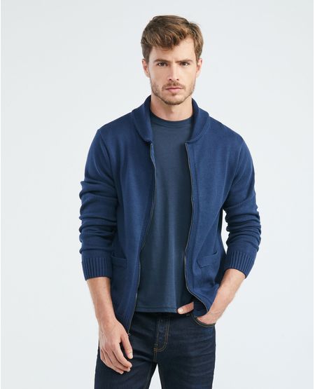 Chaqueta Tejida para Hombre, Cuello Camisero - Bolsillos de Parche