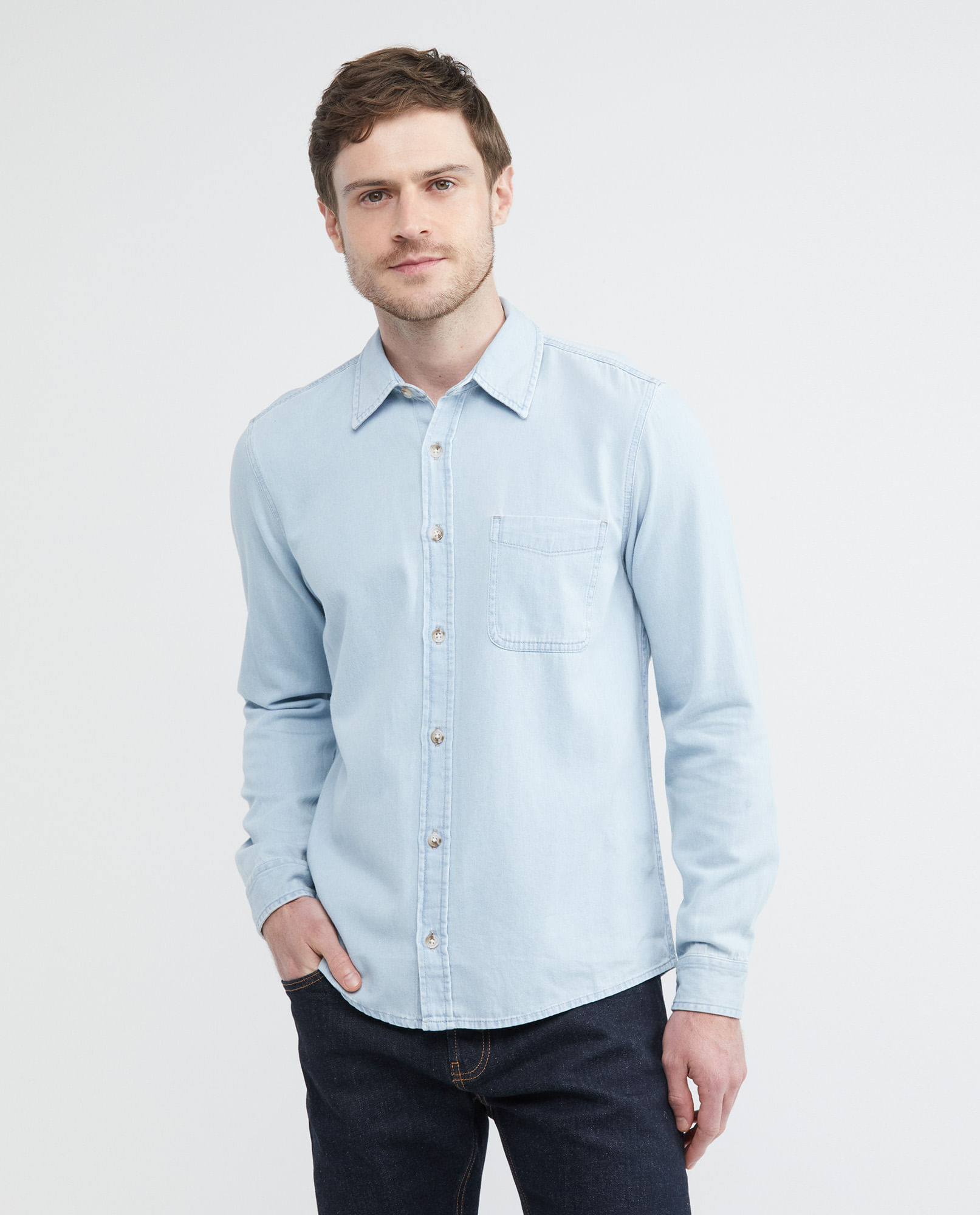Camisa de Hombre en Denim, Slim Fit Manga Larga - Azul Claro