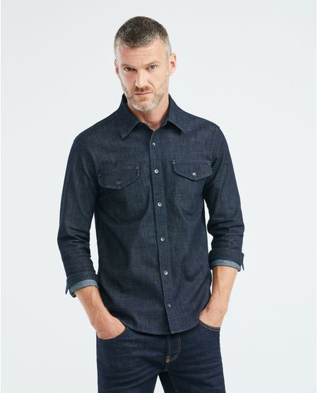 Camisa de Hombre en Denim, Slim Fit Manga Larga - Azul Ultra Oscuro