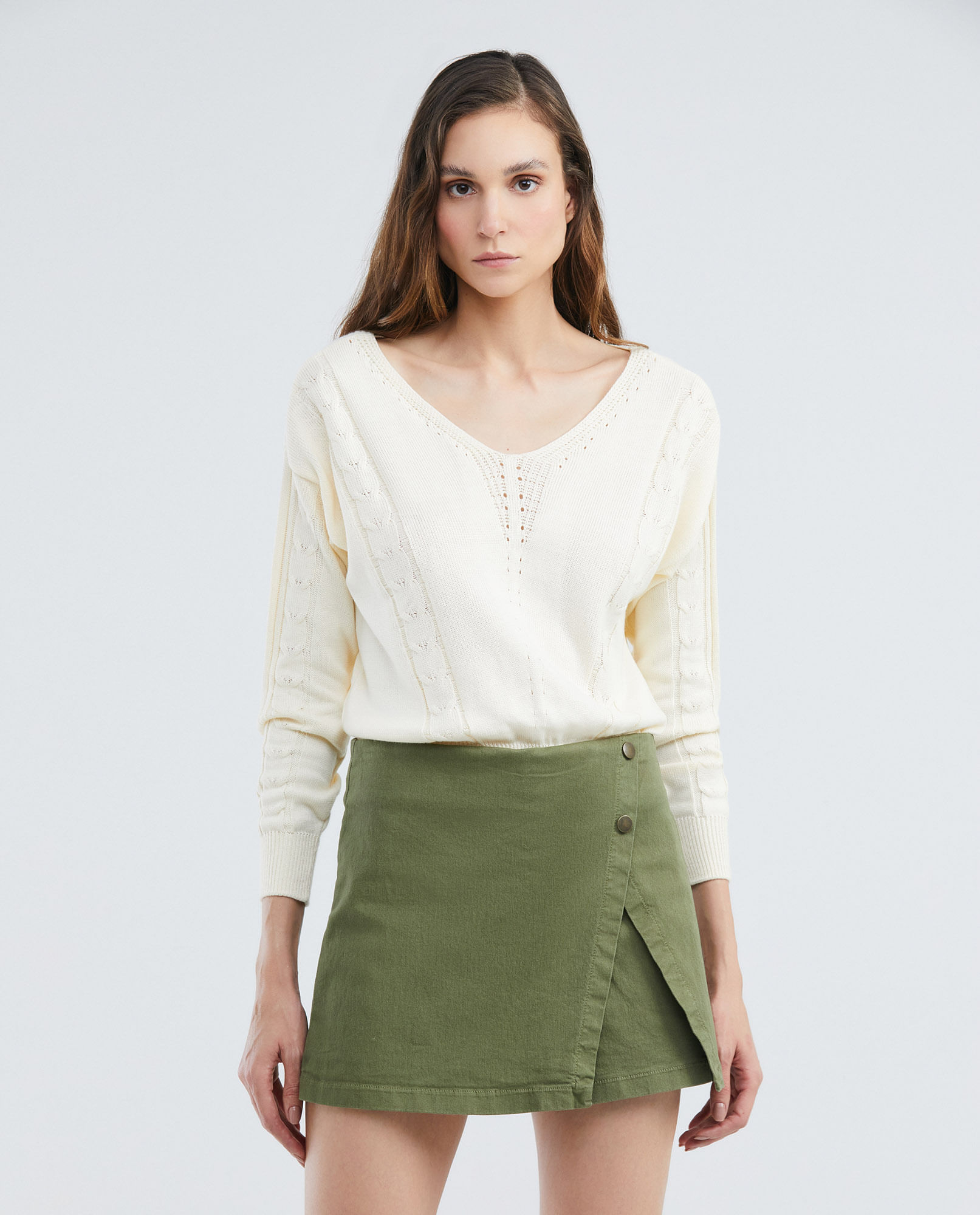 Falda Short, Silueta Línea A, Tiro Alto Largo Mini - Estilo Sartorial