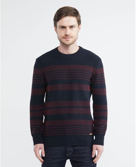Suéter Tejido para Hombre, Cerrado Cuello Redondo - Rayas Tipo Pespunte