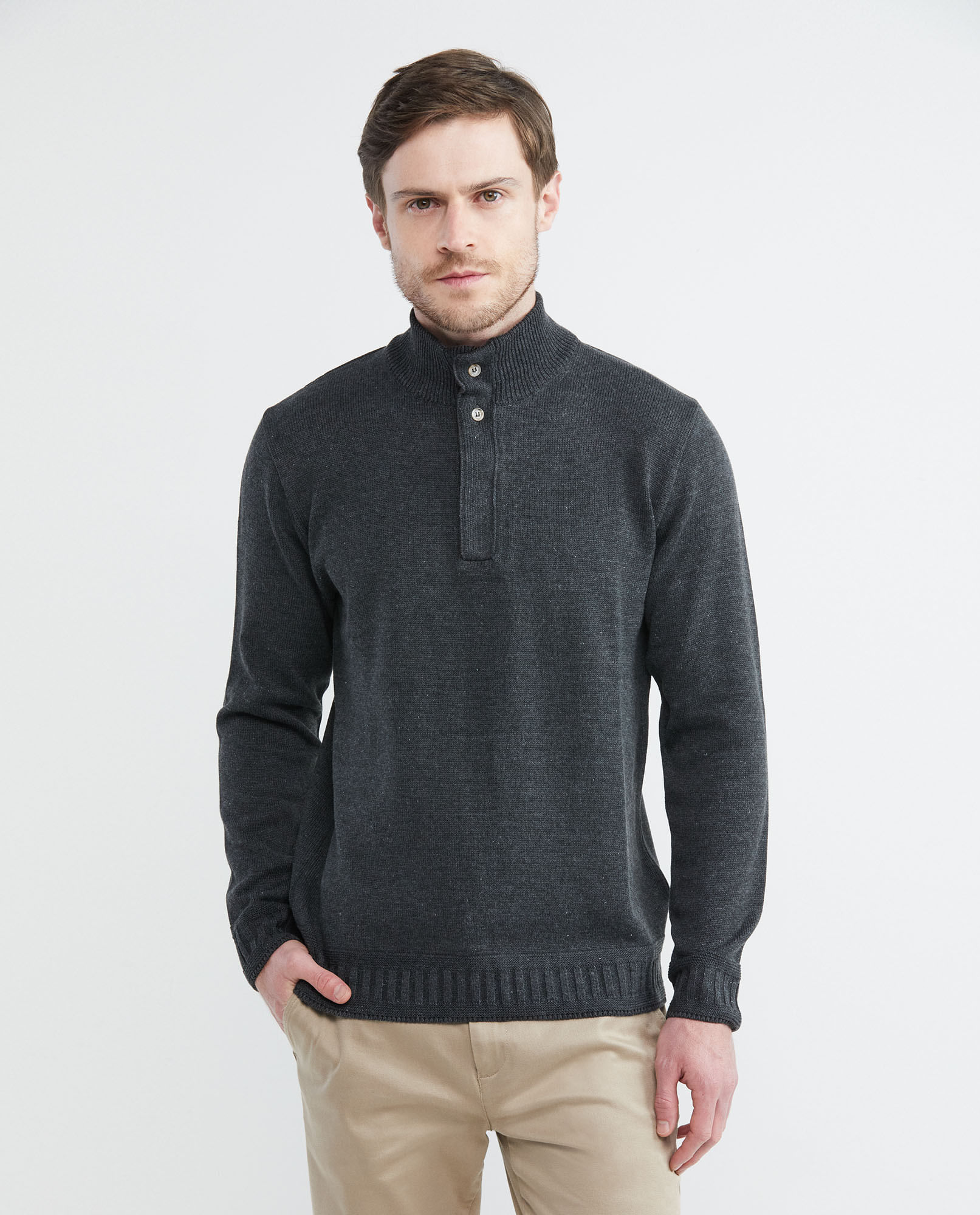 Suéter Tejido para Hombre, Cerrado Cuello Alto - Media Perilla con Botones