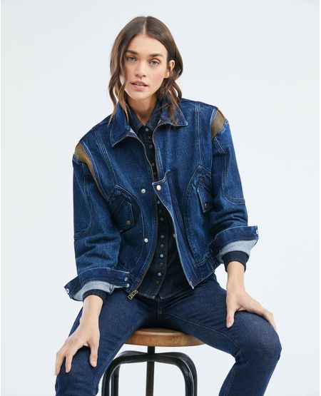 Chaqueta de Mujer en Denim, Tipo Trucker Straight Fit - Heritage Azul Oscuro