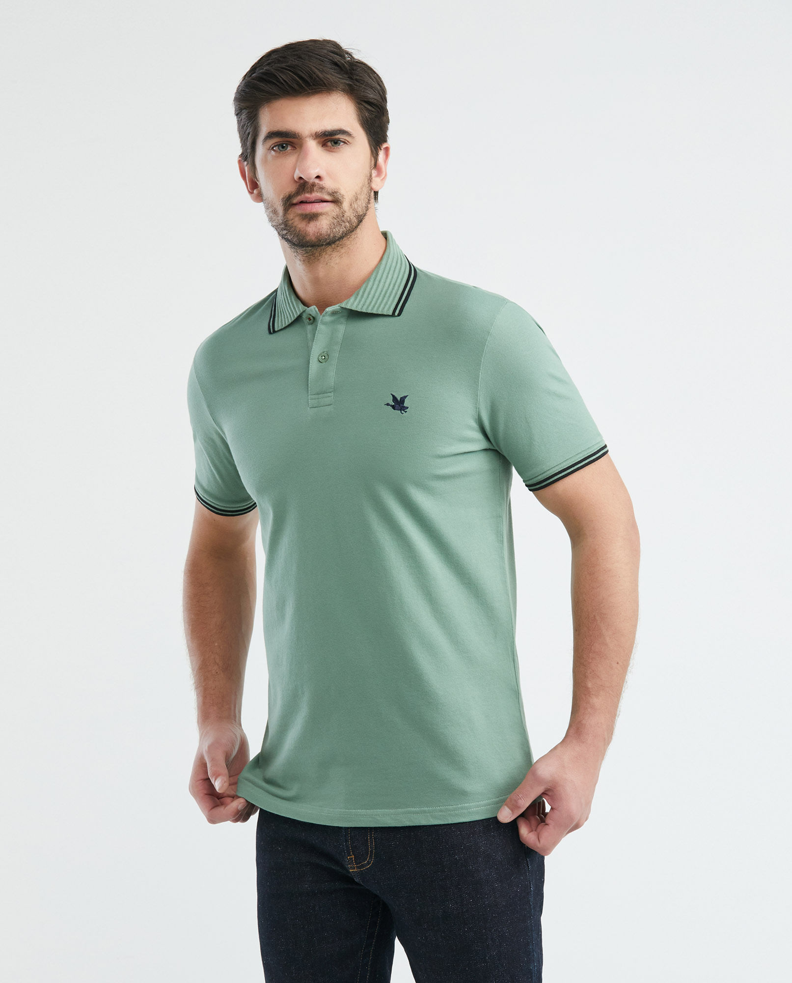 Camiseta de Hombre Tipo Polo, Slim Fit Manga Corta - Algodón + elastano