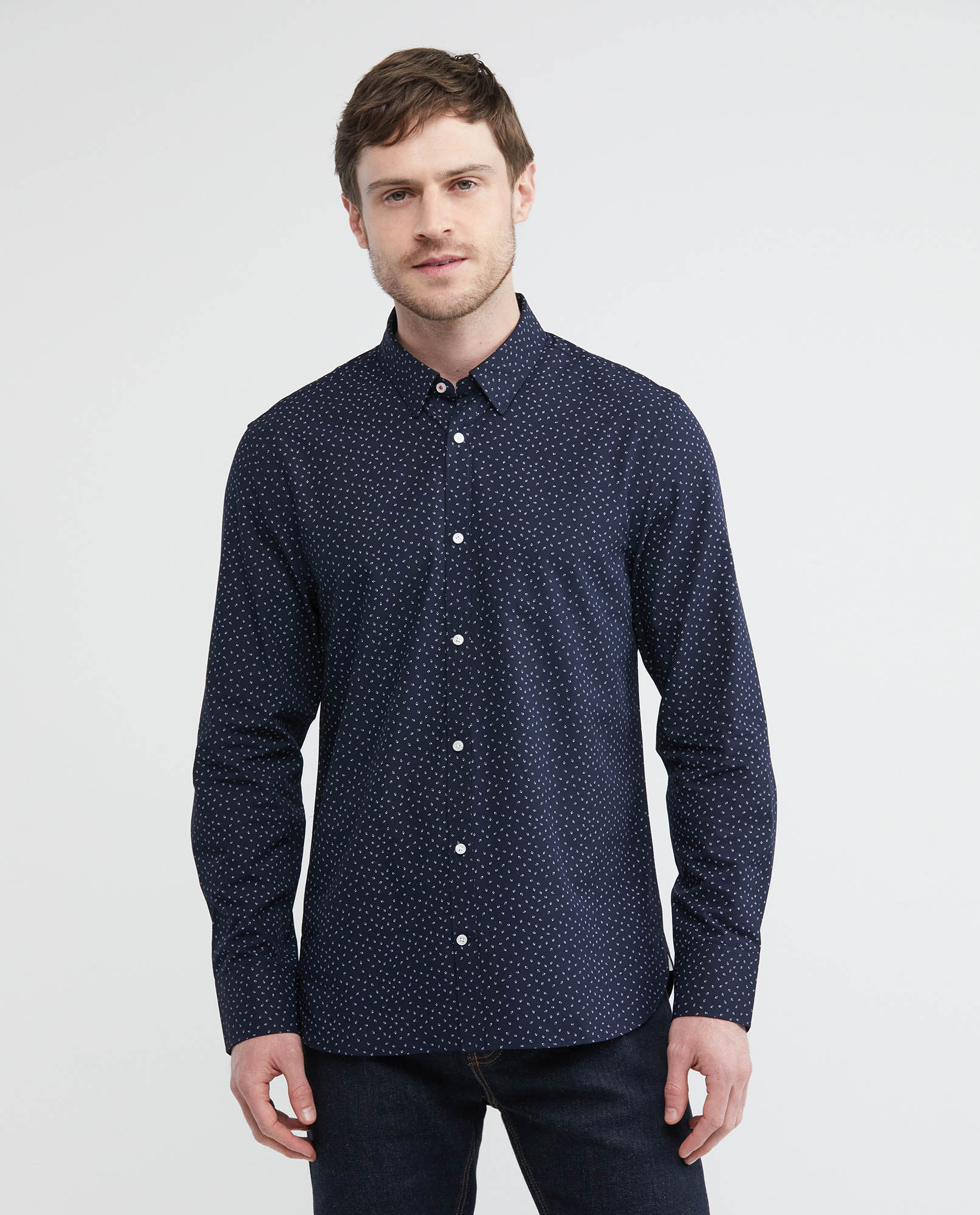 Camisa Premium de Hombre, Slim Fit Manga Larga - Mini Print Fibras Bambú