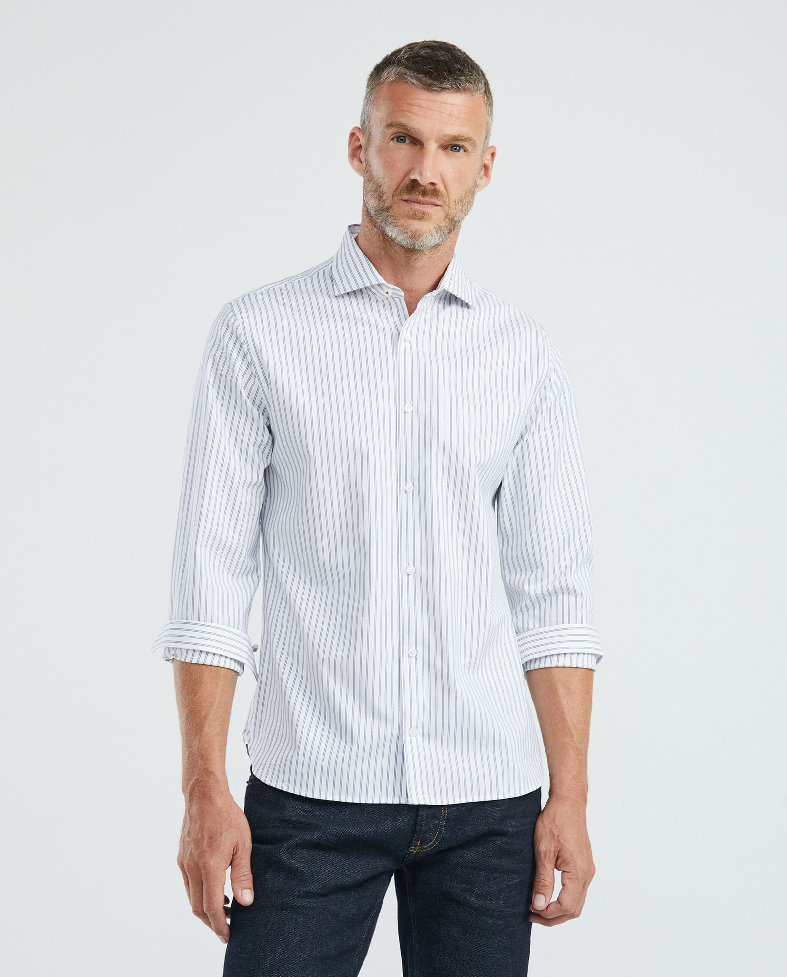 Camisa Premium de Hombre, Slim Fit Manga Larga - Rayas Coolmax + Wrinkle Free