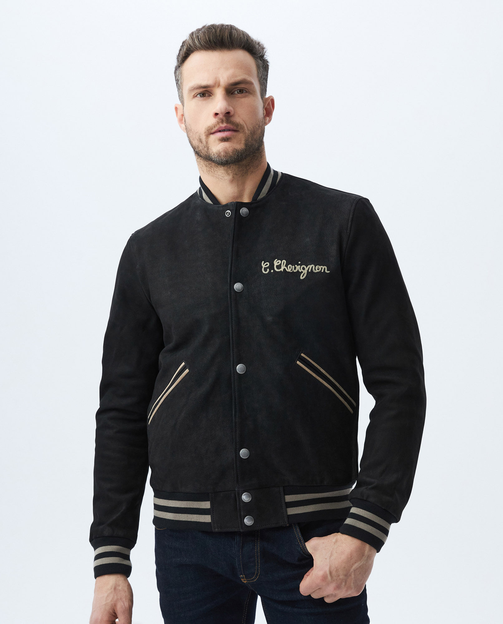 Chaqueta de Hombre en Cuero, Tipo Teddy - Piel de Cabra