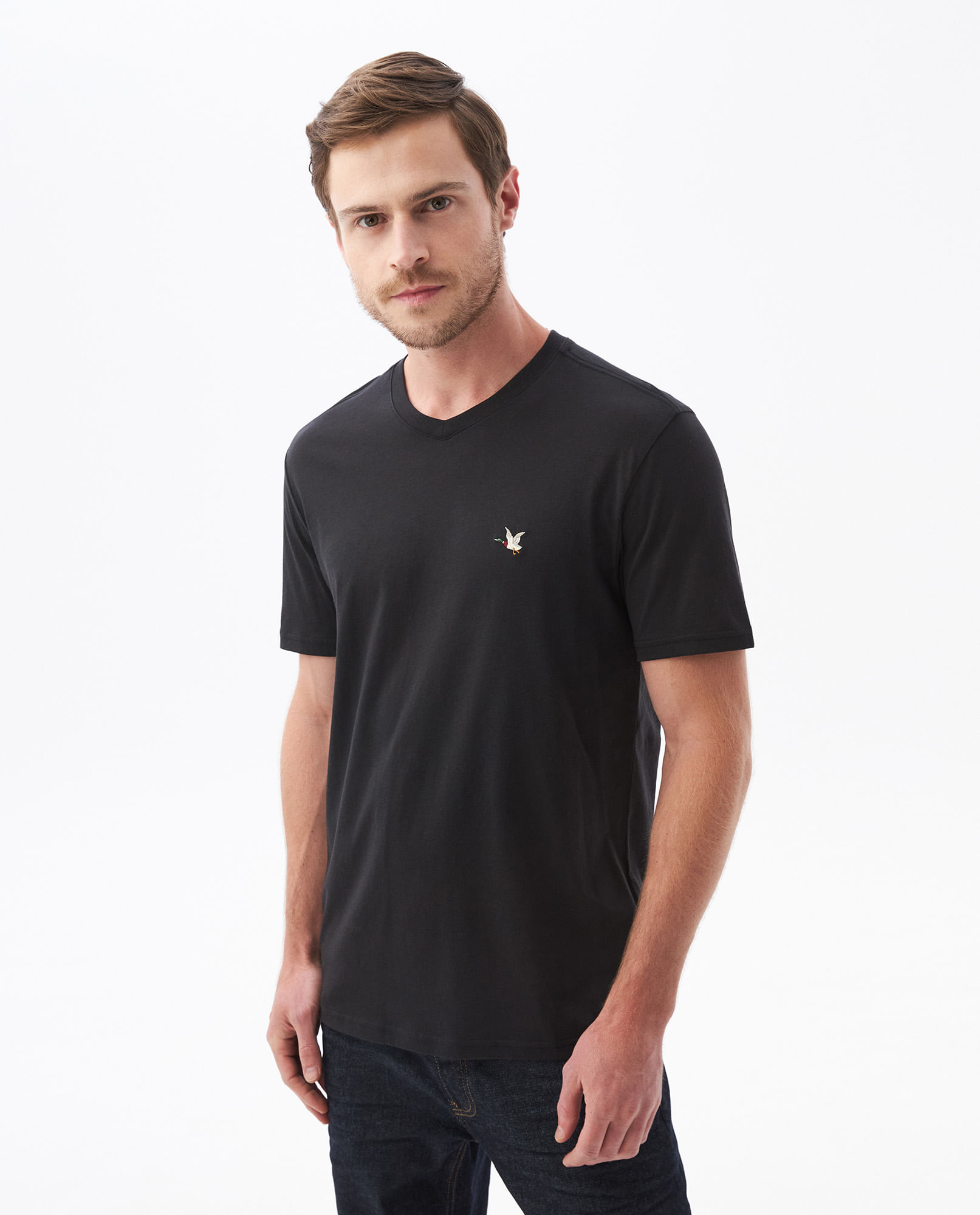 Camiseta Básica de Hombre, Slim Fit Cuello en V - Algodón Pima