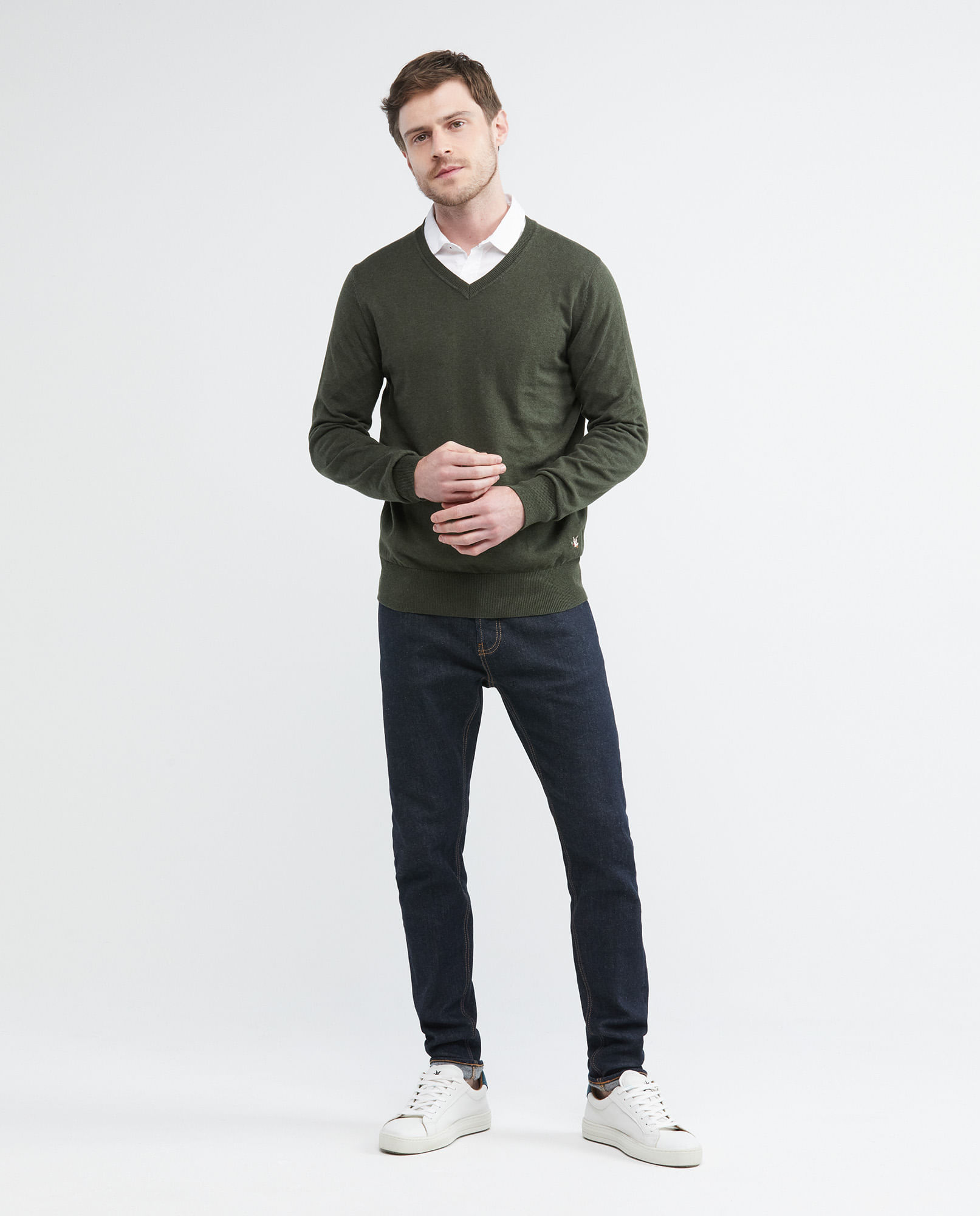 Suéter Tejido para Hombre, Cerrado Cuello en V - Fibras Heather