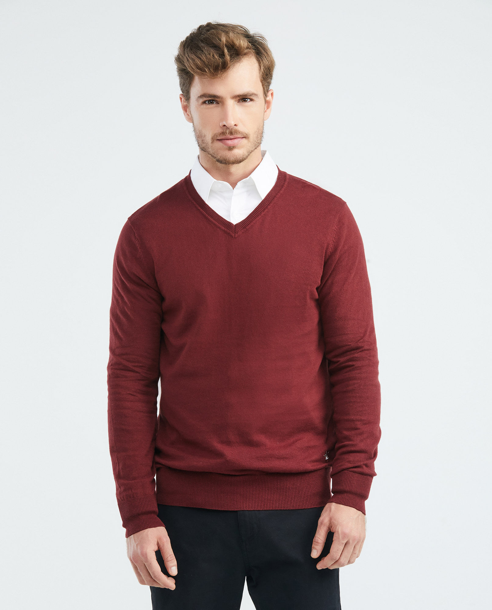 Suéter Tejido para Hombre, Cerrado Cuello en V - Fibras Heather 100% Algodón
