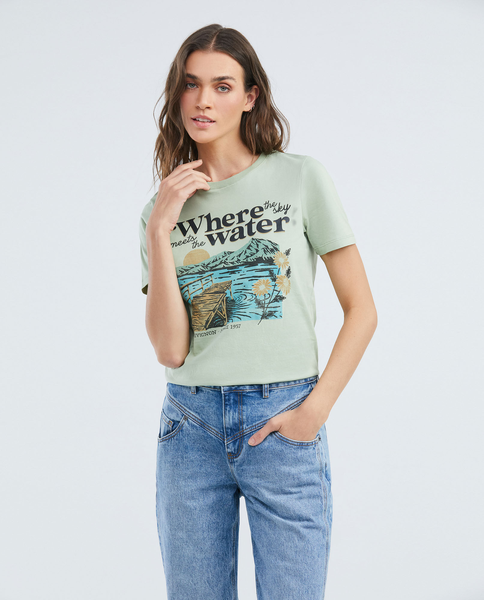 Camiseta Gráfica de Mujer, Manga Corta Cuello Redondo - Gráfico Frontal Estampado