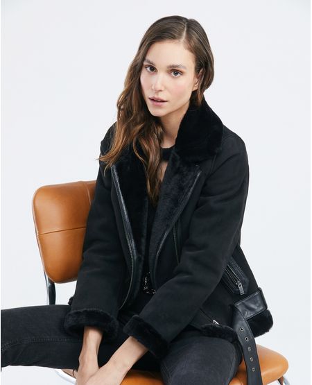 Chaqueta de Mujer Biker con Sherpa