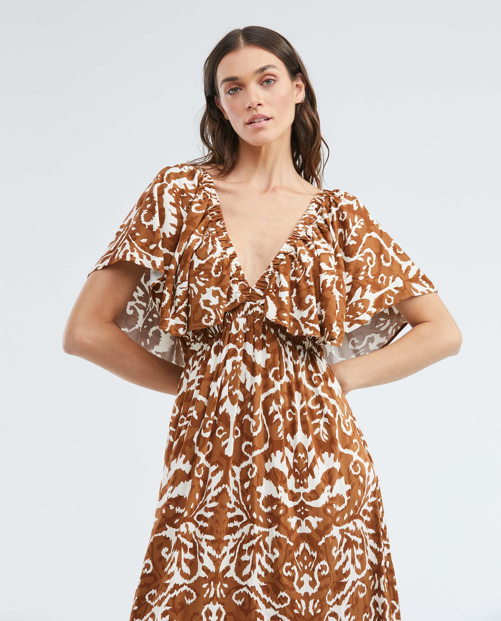 Maxi Dress Bohemio, Escote en V Manga Sisa con Bolero - Maxi Print Ikats