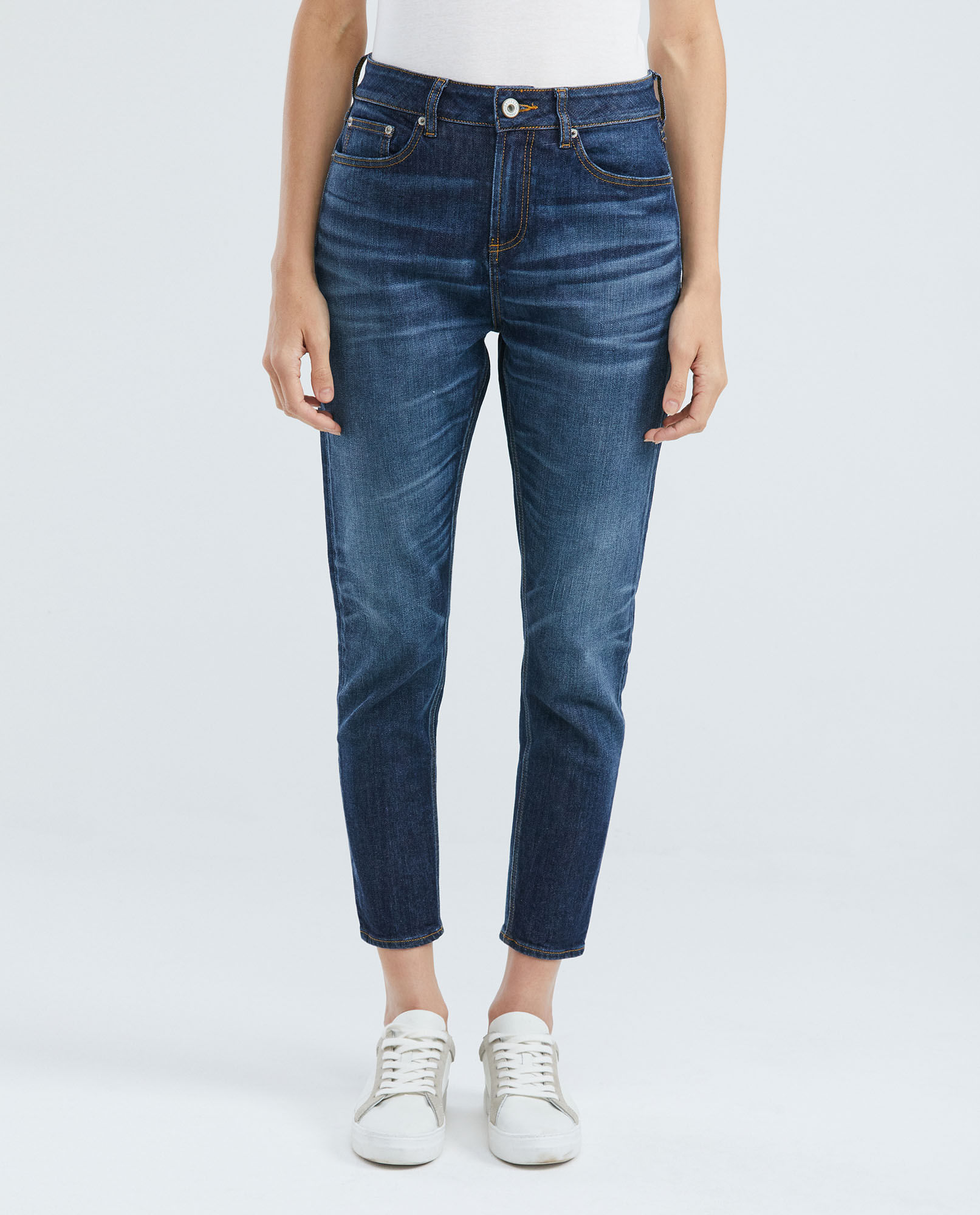 Jean de Mujer Medium Rise, Boyfit, Bota Skinny - Azul Oscuro