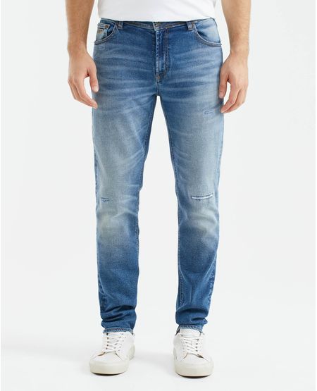 Jean de Hombre Straight Fit, Morrison, Bota Slim - Azul Medio Vintage + Rotos