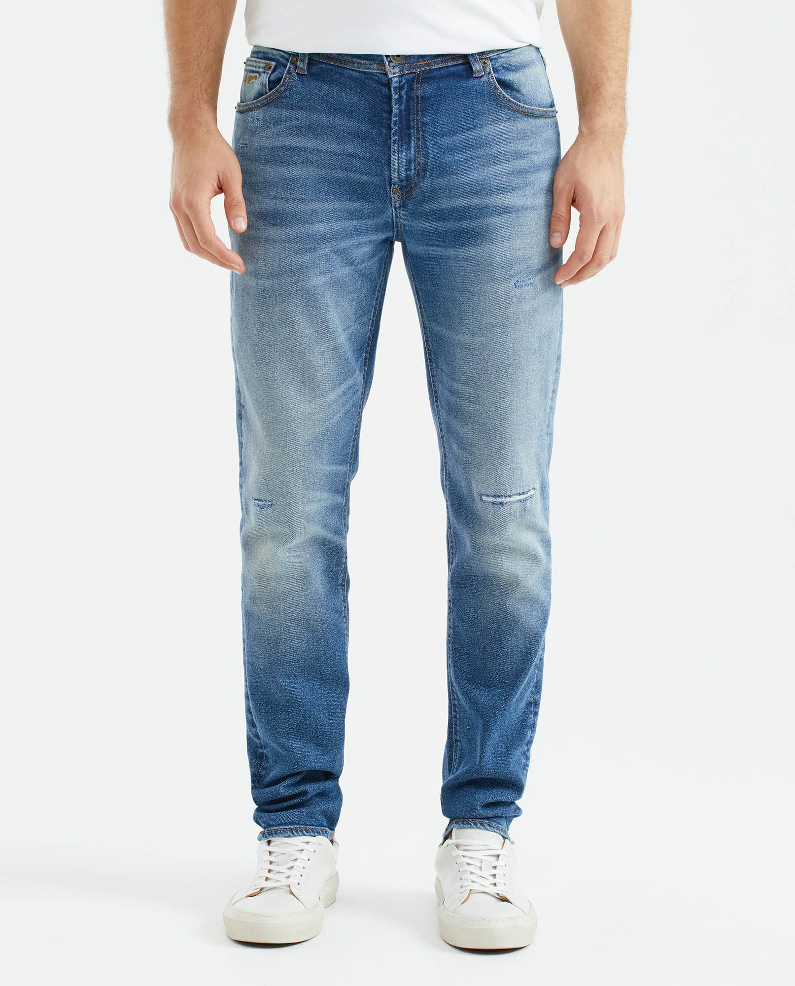 Jean de Hombre Straight Fit, Morrison, Bota Slim - Azul Medio Vintage + Rotos