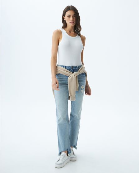 Jean de Mujer Super High Rise, High Cosmo, Bota Relaxed - Azul Claro + Rotos