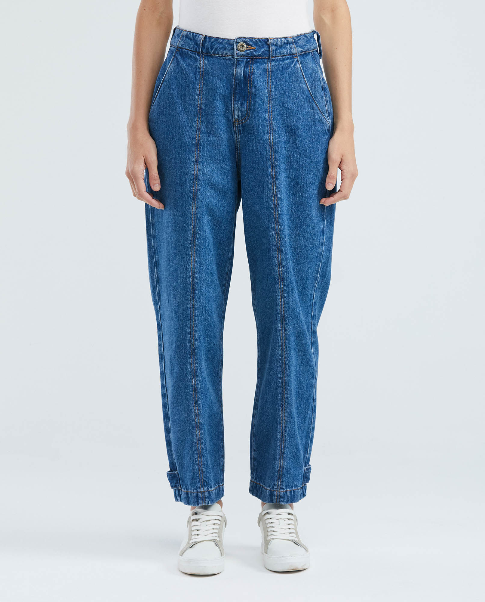 Jean de Mujer Ballon Leg, Bota Ajustable - Azul Medio