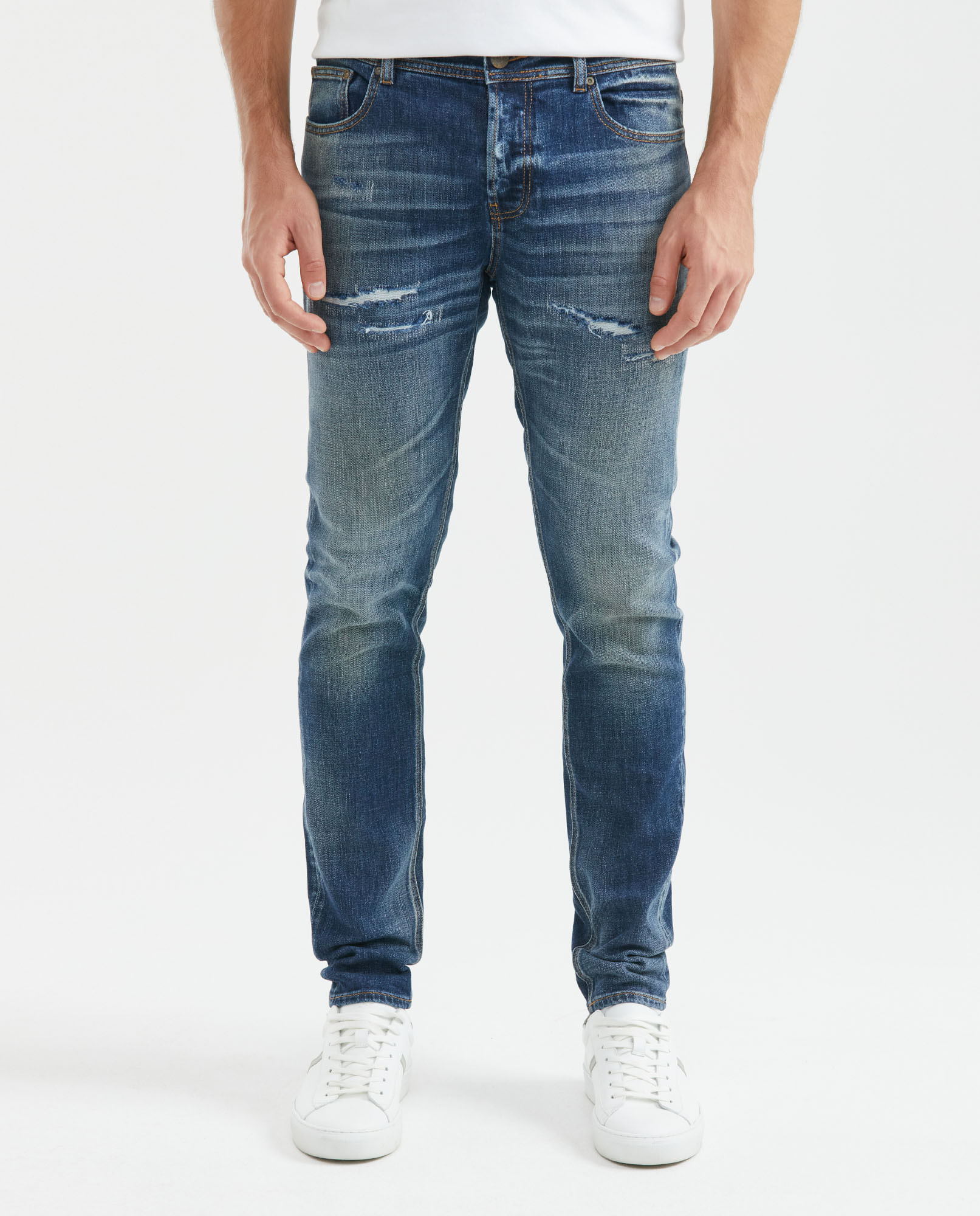 Jean de Hombre Super Slim Fit, Rider, Bota Super Slim - Heritage Azul Medio Efecto Engrasado