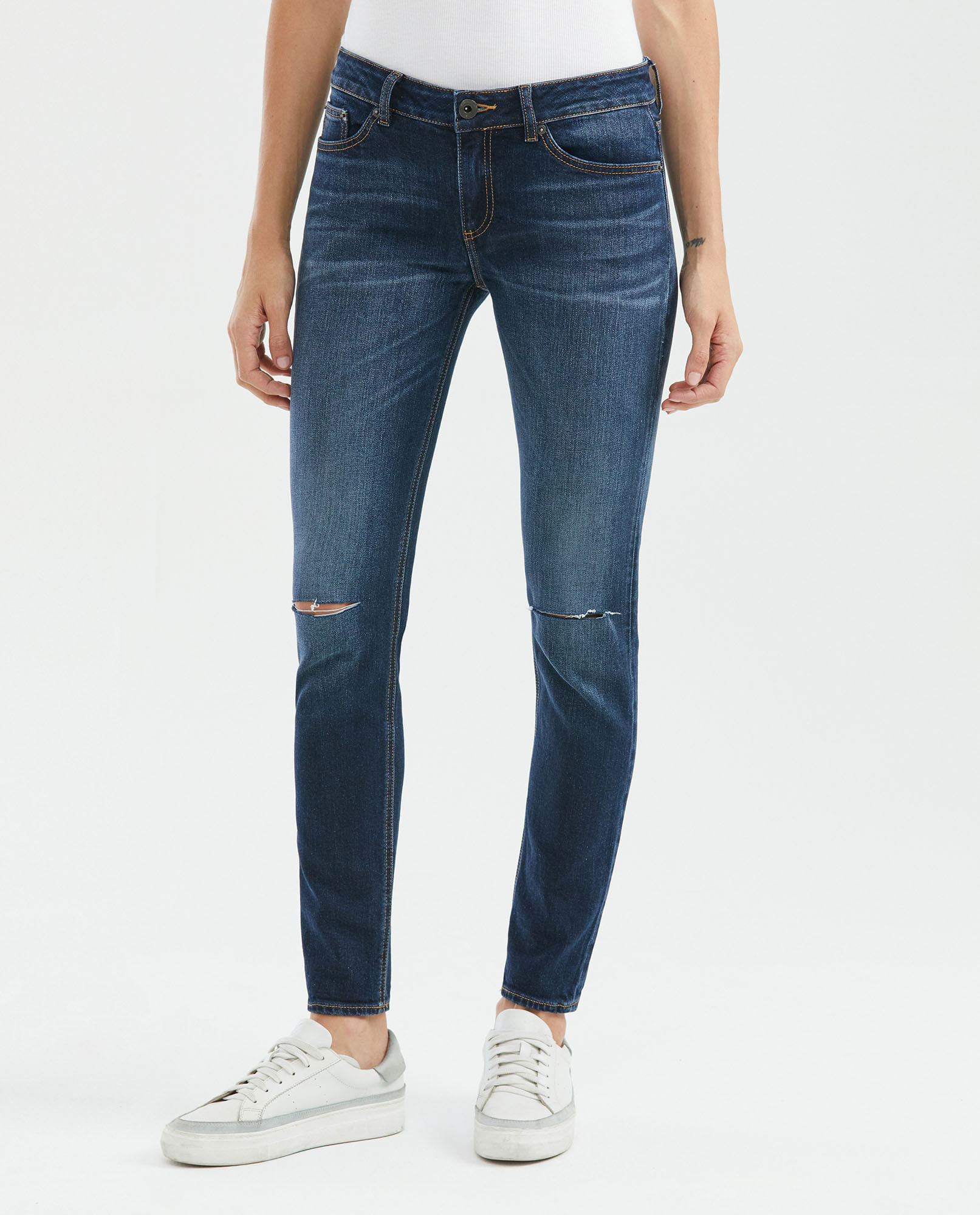 Jean de Mujer Low Rise, Rusty, Bota Skinny - Azul Oscuro Vintage + Rotos
