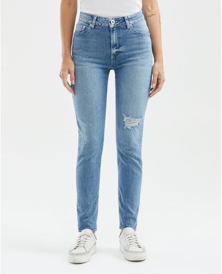 Jean de Mujer Super High Rise, High Cosmo, Bota Skinny - Azul Claro Vintage Efecto Malla + Roto