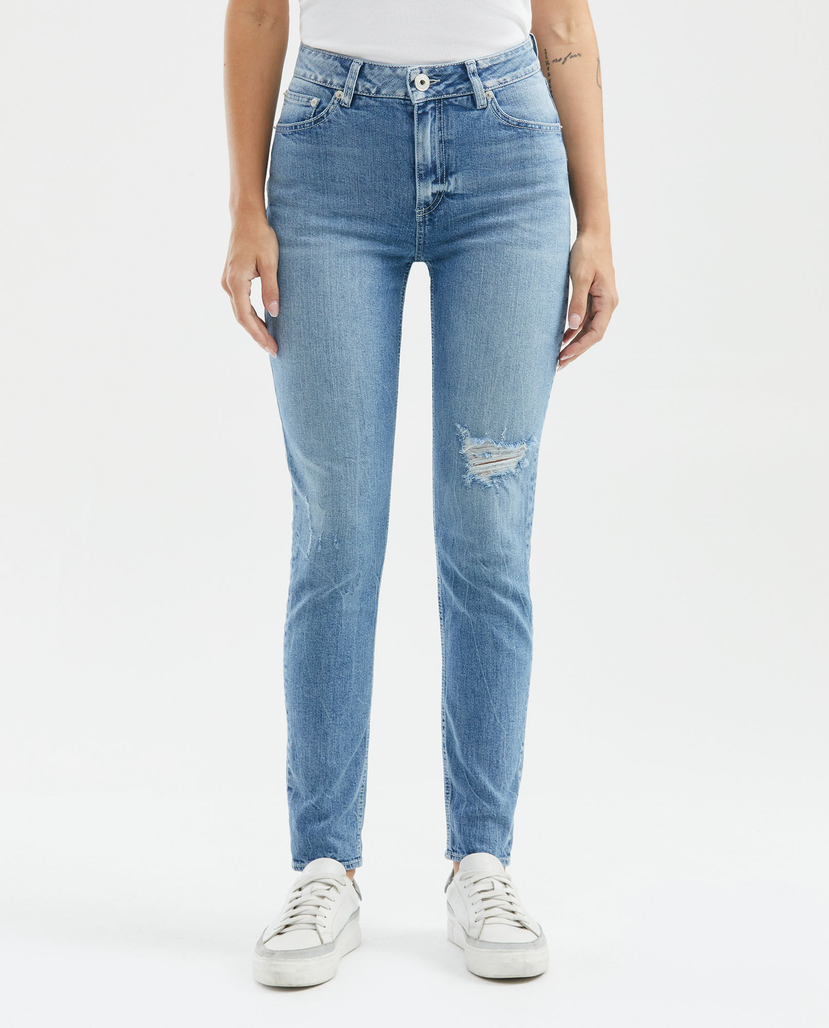 Jean de Mujer Super High Rise, High Cosmo, Bota Skinny - Azul Claro Vintage Efecto Malla + Roto