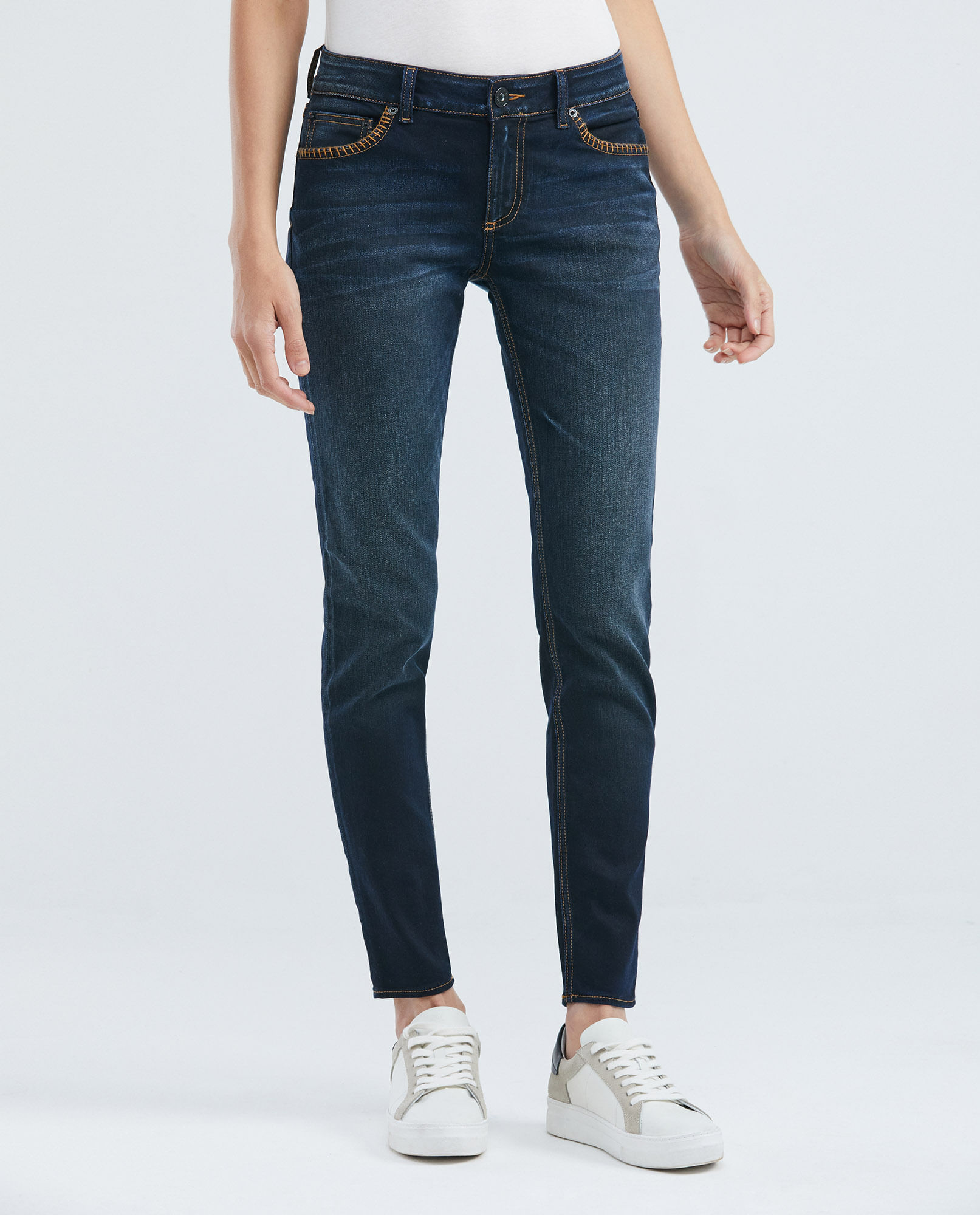 Jean de Mujer Low Rise, Rusty, Bota Skinny - Azul Ultra Oscuro Acabado Resinado