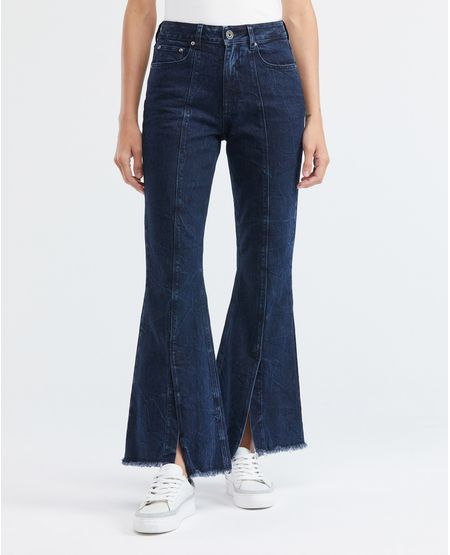 Jean de Mujer Wide Leg, Bota Flare - Azul Ultra Oscuro Cortes en Bota