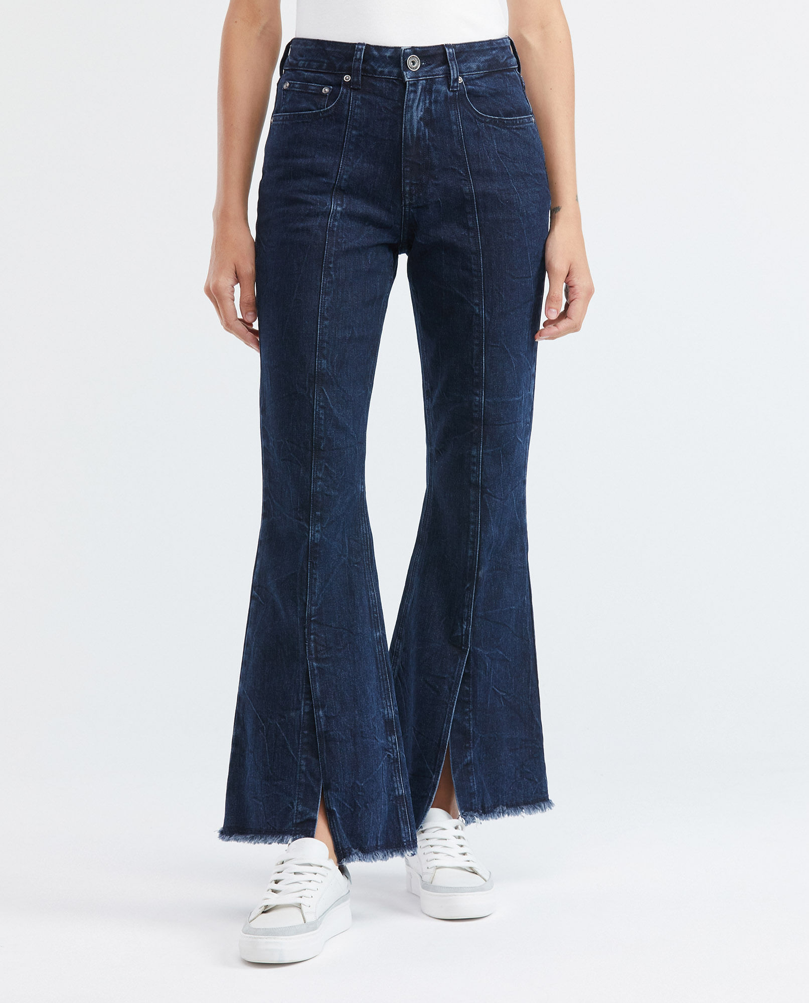 Jean de Mujer Wide Leg, Bota Flare - Azul Ultra Oscuro Cortes en Bota
