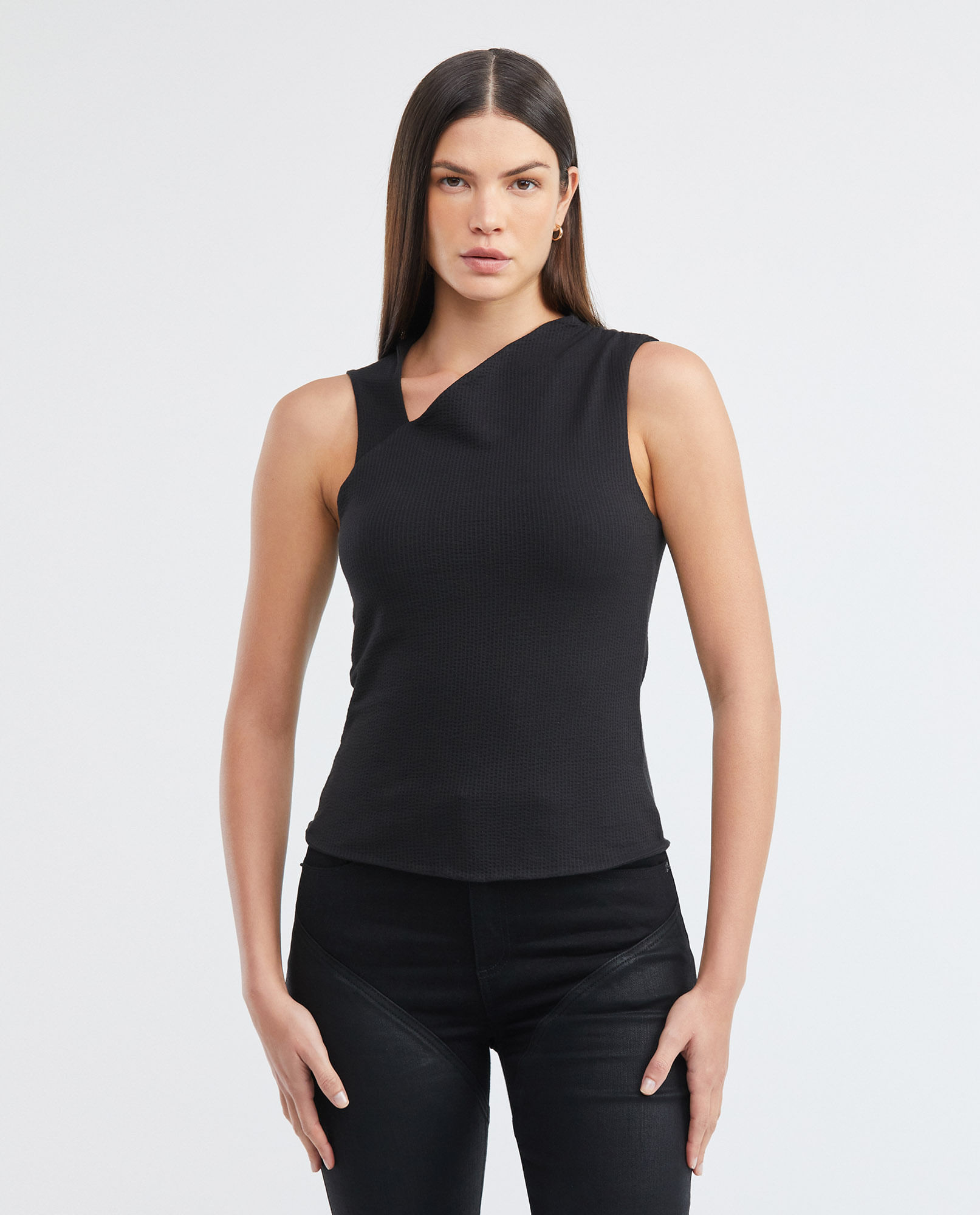 Camiseta de Mujer, Manga Sisa Escote Asimétrico - Fondo Entero Textura Craquelada